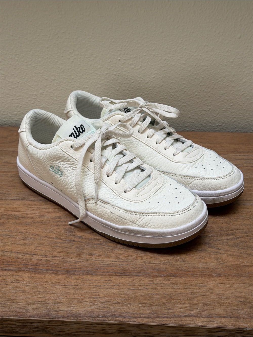 Nike Men's Off-White Leather Low-Top Sneakers with Mint Logo